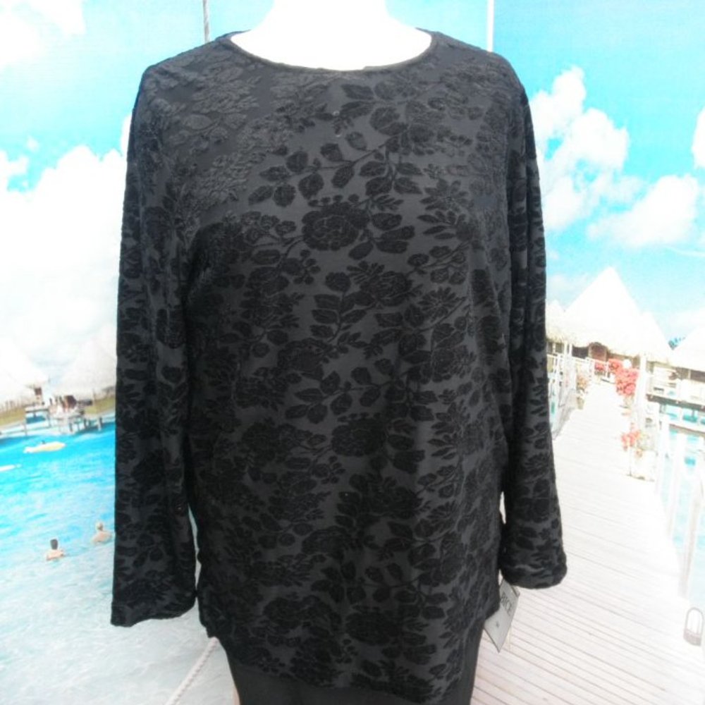 NEW by BICE, BLACK LACE SEE-THRU TOP, BLOUSE LONG SLEEVE SIZE MEDIUM